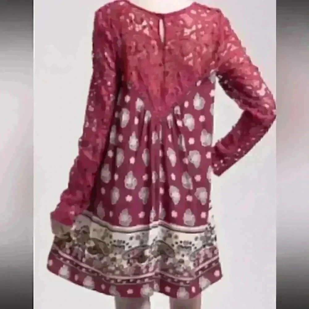 Nwt blu PEPPER - Dark Pink Lace, Floral Shirt‎ Dress, Medium. - Picture 9 of 9